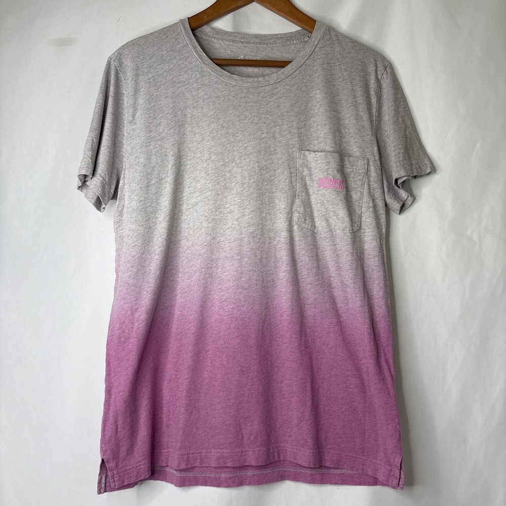 Victoria's Secret PINK Ombre Logo Campus Shirt Short Sleeve Med T-shirt Casual - Picture 1 of 8